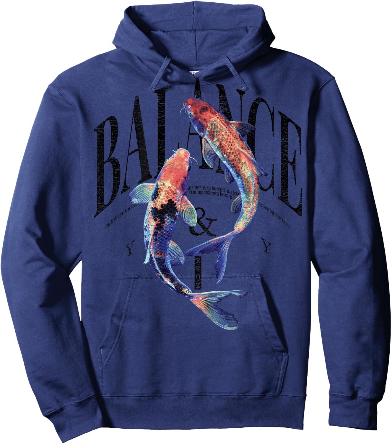 Y2K Vintage Graffiti Nishikigoi Fisch Backprint Koi Karpfen Hoodie - Hoodie | Navy