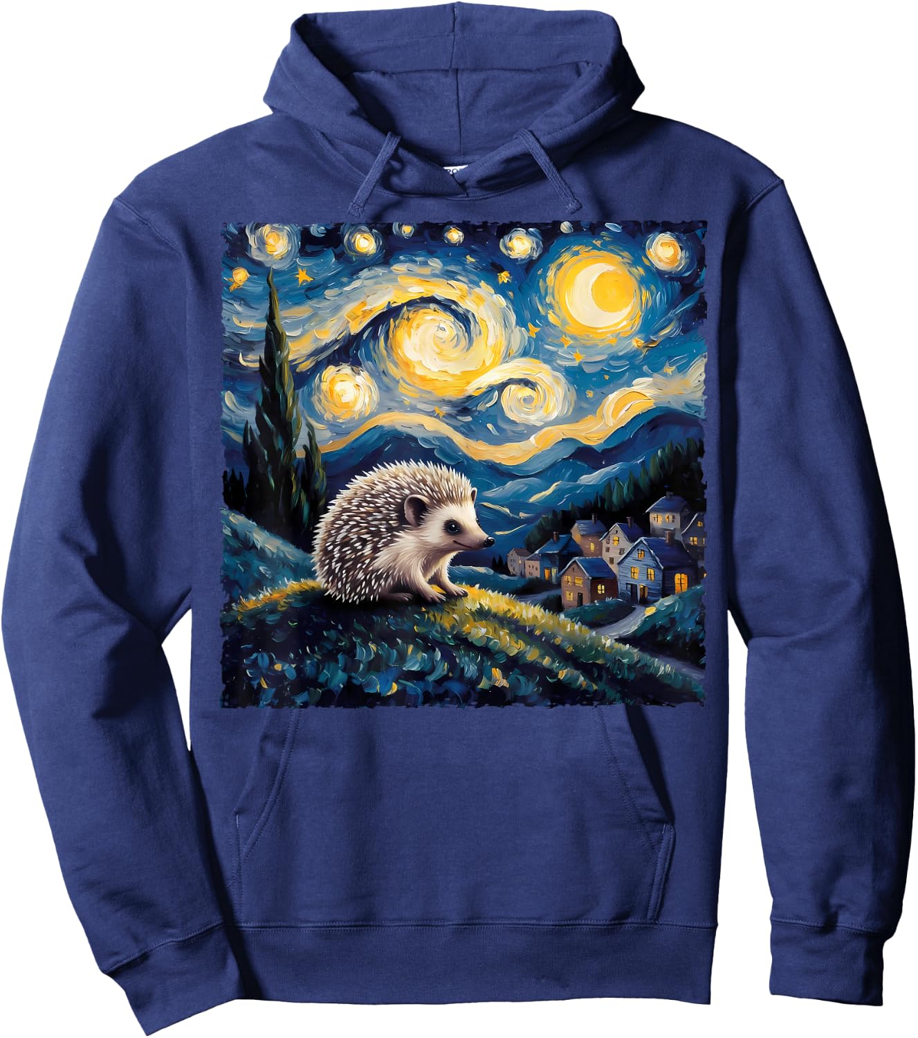 Van Gogh Style Funny Hedgehog Lover Starry Night Painting Hoodie - Hoodie | Navy