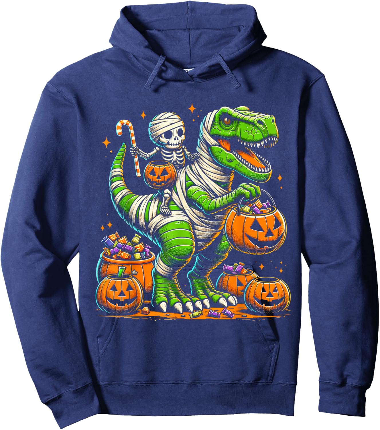 Halloween Funny T Rex Dinosaur Mummy Boys Trick Treat Hoodie - Hoodie | Navy