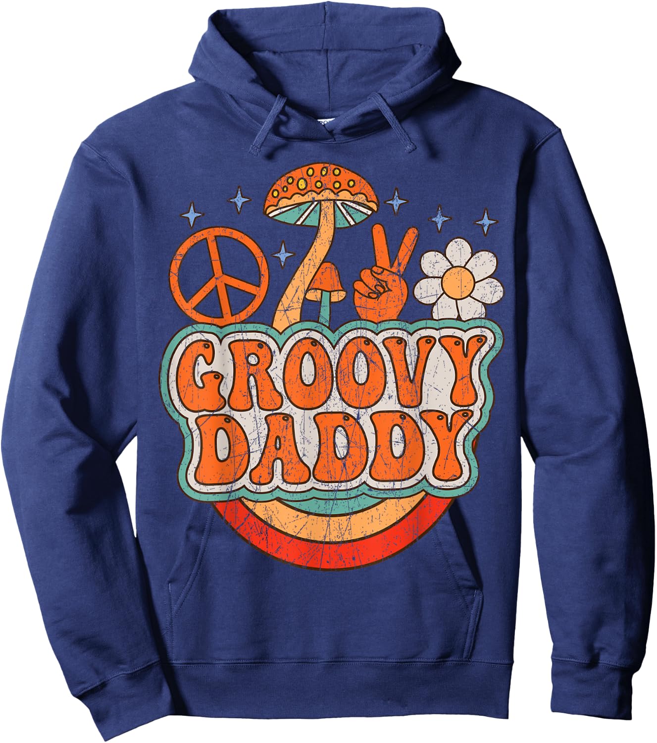 Groovy Daddy 70s Aesthetic Nostalgia 1970's Hippie Dad Retro Hoodie - Hoodie | Navy