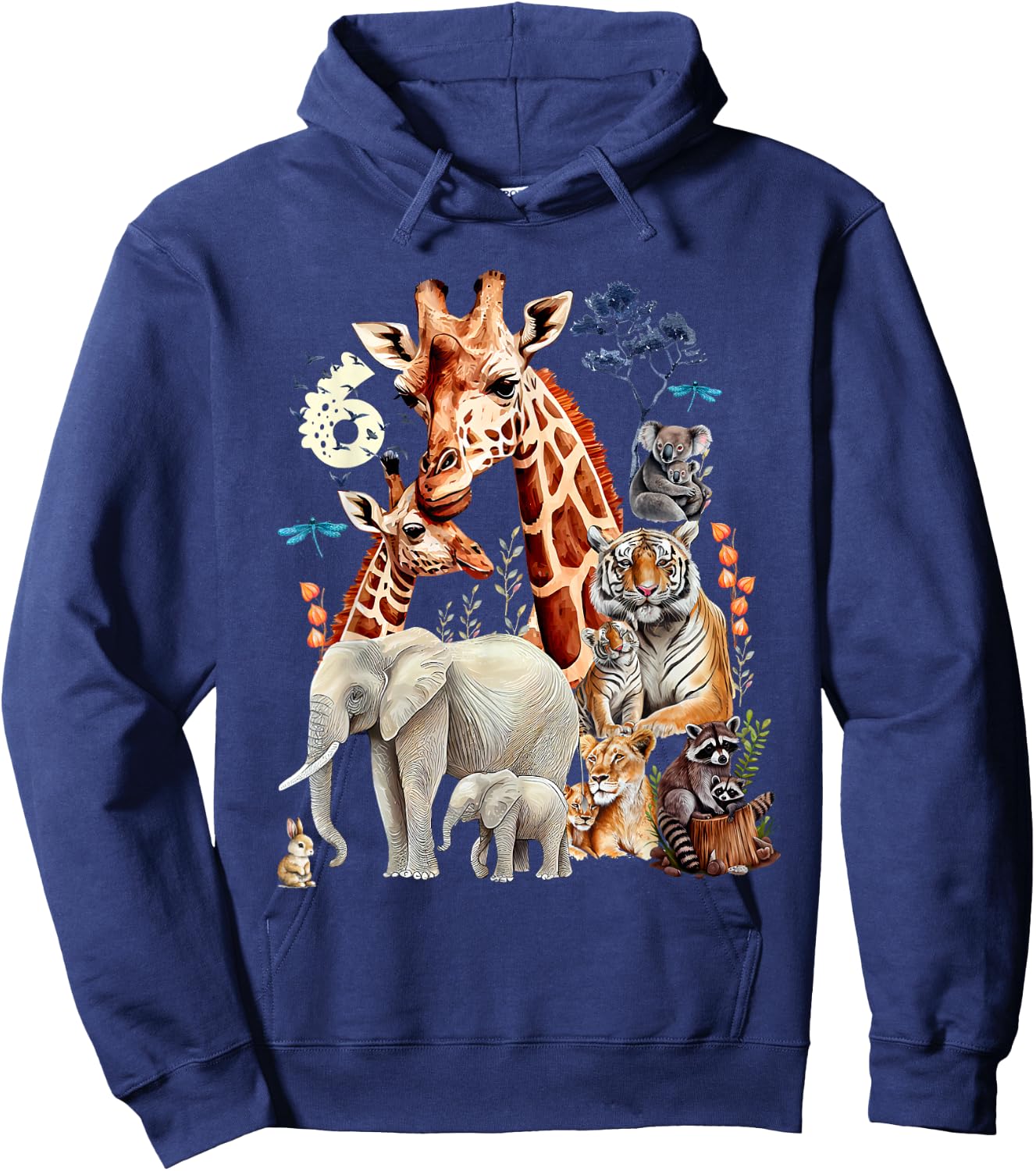 Kids 6 Years Old Zoo Birthday Safari Jungle Animal 6th B-Day , black Hoodie - Hoodie | Navy