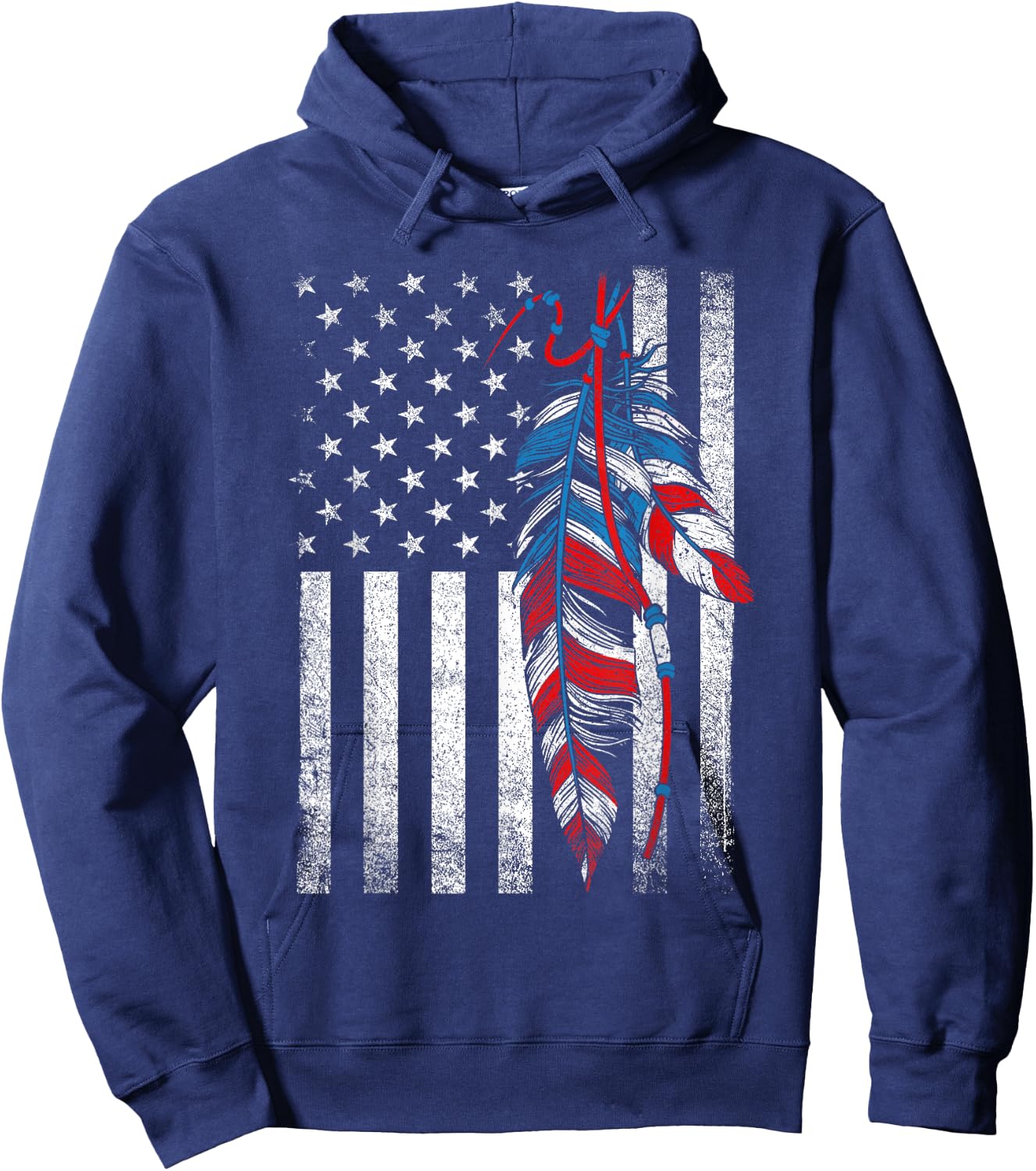 American Flag - Native Feather Pride Month Indigenous Hoodie - Hoodie | Navy
