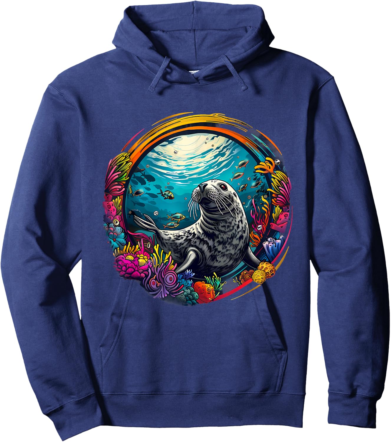 Seal Sea Ocean Seal Marine Mammal Ocean Sea Animal Artwork Hoodie - Hoodie | Navy