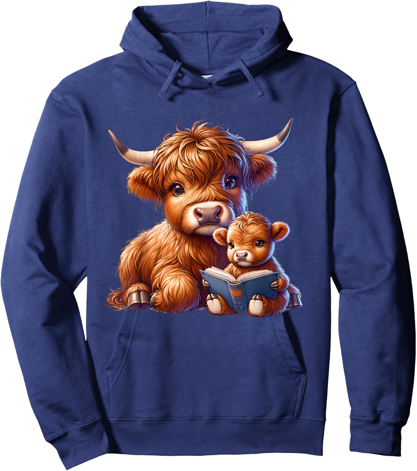 Cow, Scottish Highland Cow with Baby Cow, Highland Cow Hoodie - Hoodie | Navy