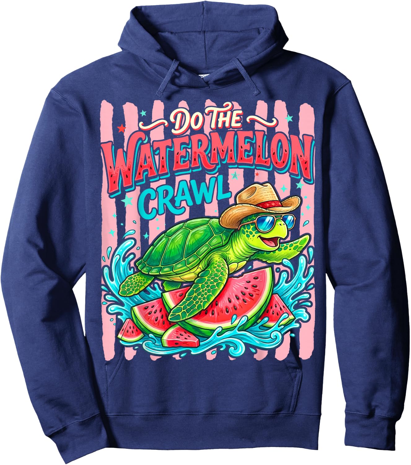Do The Watermelon Crawl Turtle Girly Striped Summer Funny Hoodie - Hoodie | Navy