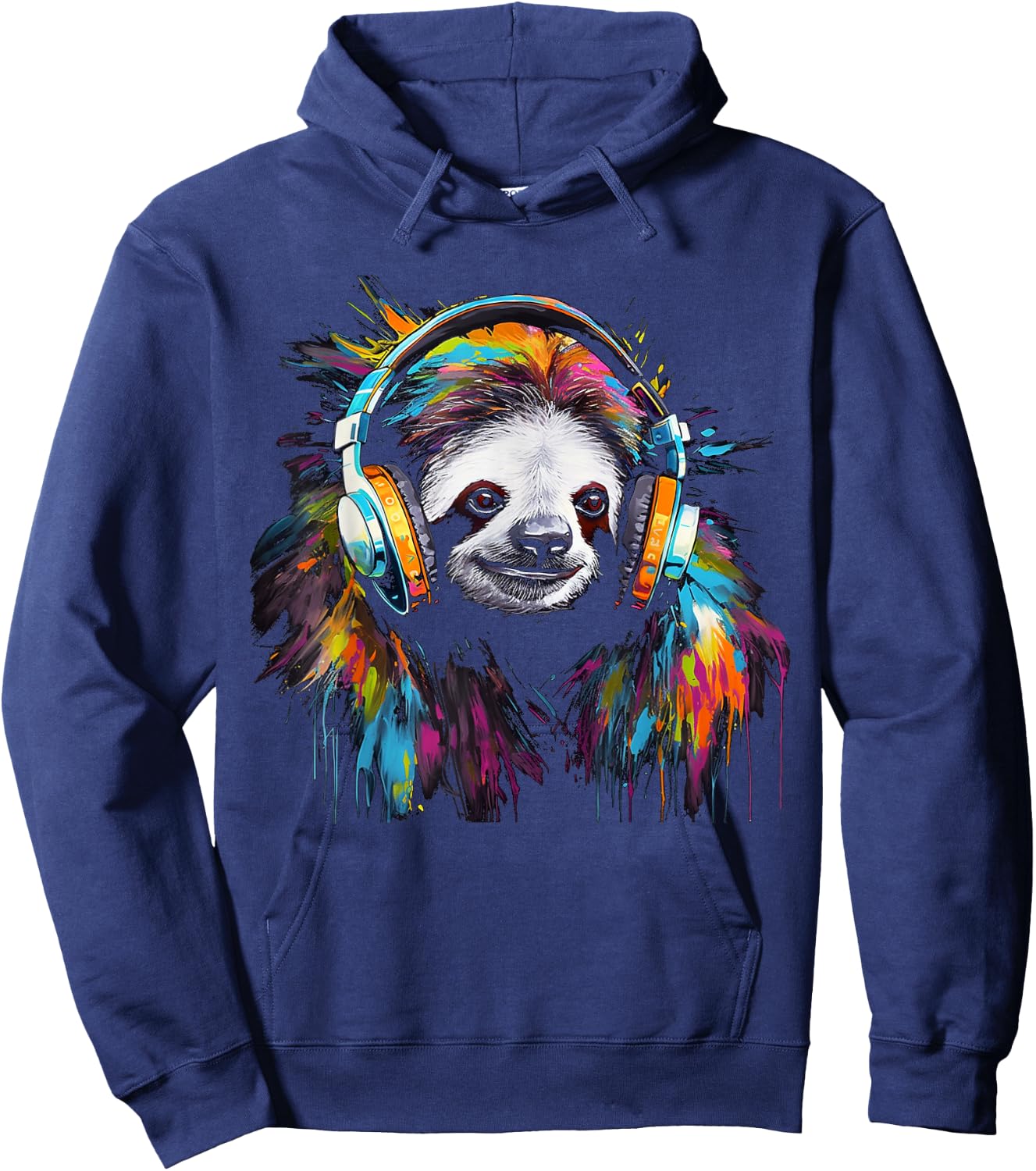 Sloth Artwork Music Animal Headphones Colourful Sloth Hoodie - Hoodie | Navy