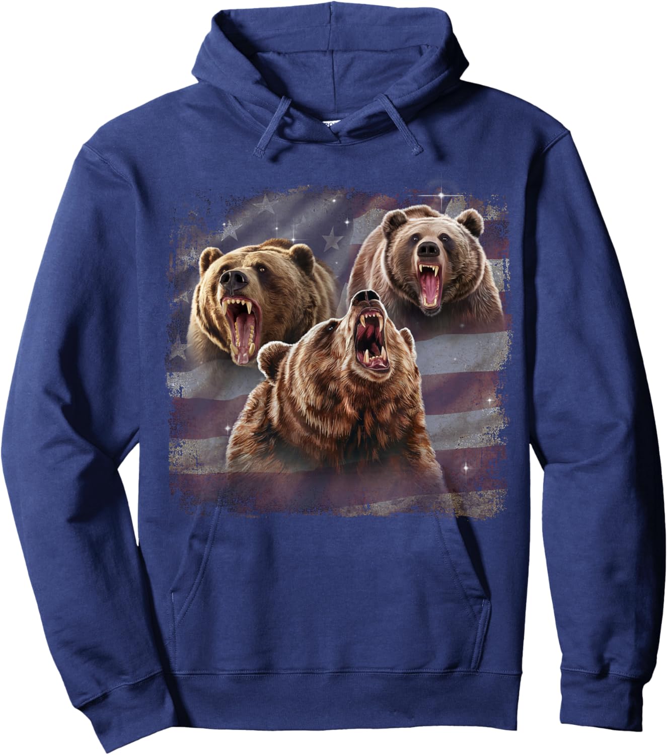 Patriotic USA Grizzly Bear American Flag 4th Of July Hoodie - Hoodie | Navy