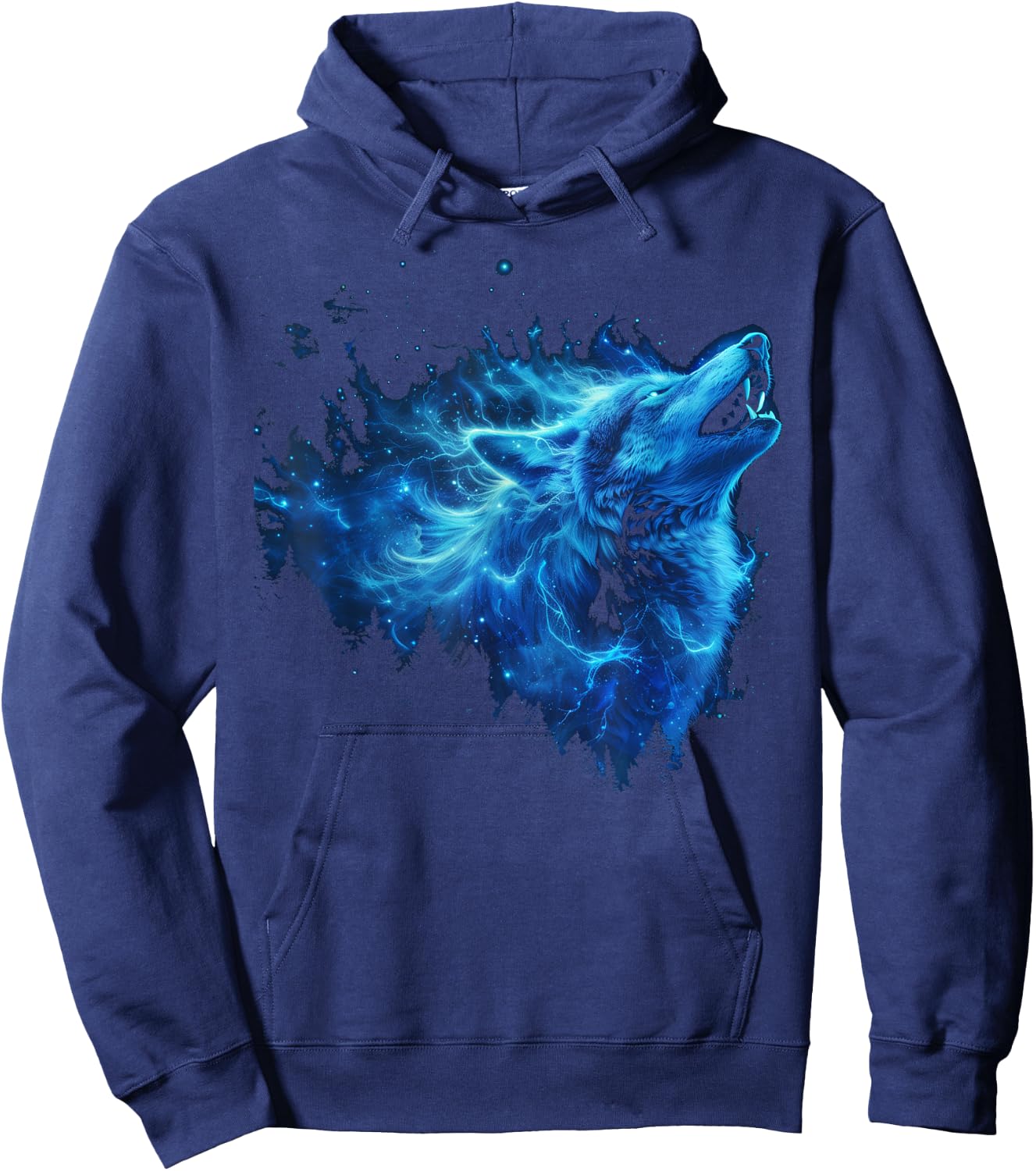 Galaxy Wolf Howling Graphic Electrical Blue Wolf Lovers Hoodie - Hoodie | Navy