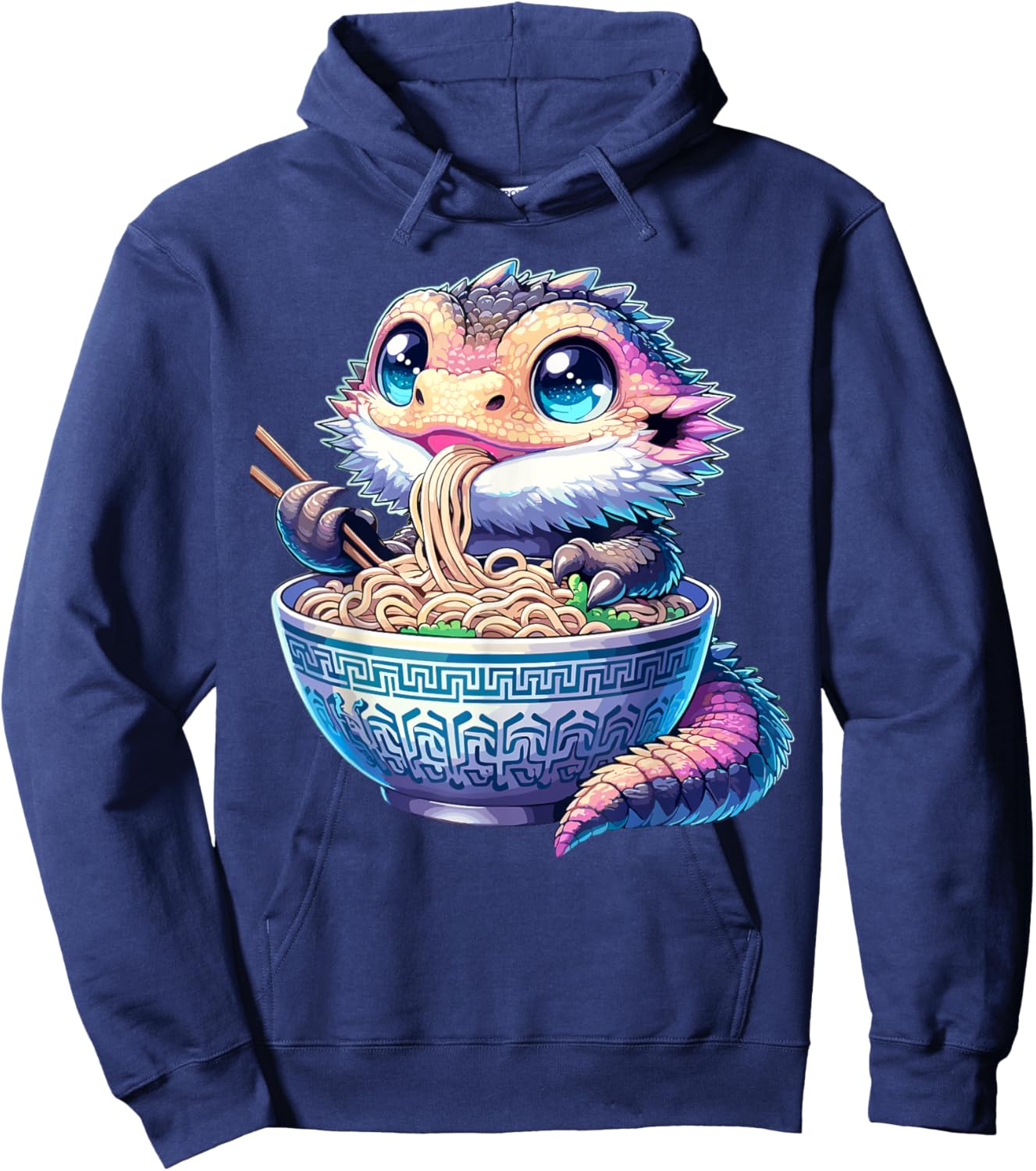 Kawaii Bearded Dragon Eating Ramen Noodles Bearded Dragon Hoodie - Hoodie | Navy