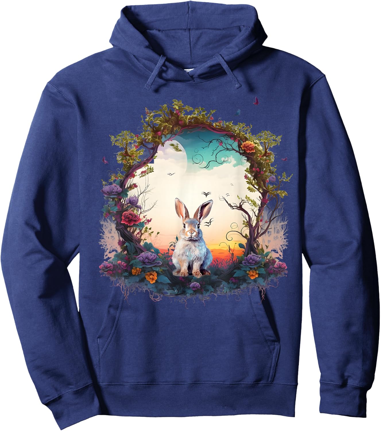 Mountain Woodland Animals Cute Rabbit Nature Floral Hoodie - Hoodie | Navy