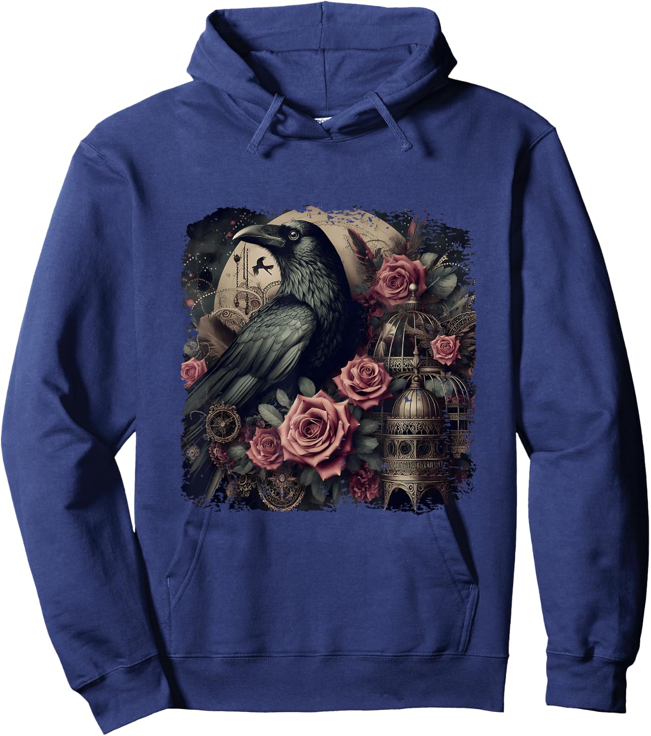 Gothic Raven Rose Enchanted Vintage Floral Crow Halloween Hoodie - Hoodie | Navy