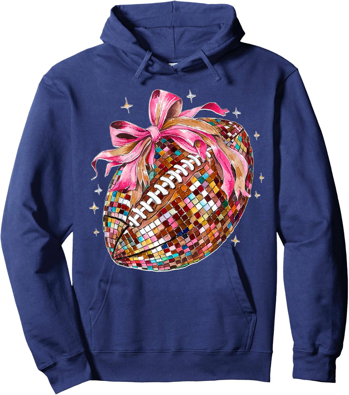 Coquette Bow Disco Funny Football Game Day Touchdown Season Hoodie - Hoodie | Navy