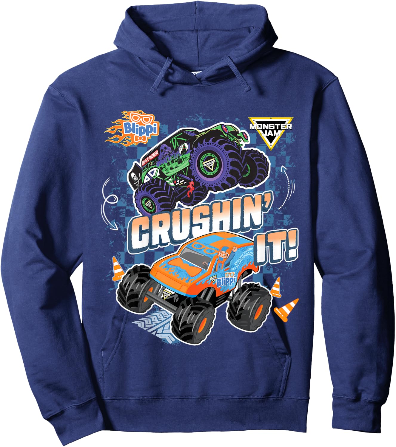 Kids Blippi Grave Digger Crushin' It Hoodie - Hoodie | Navy