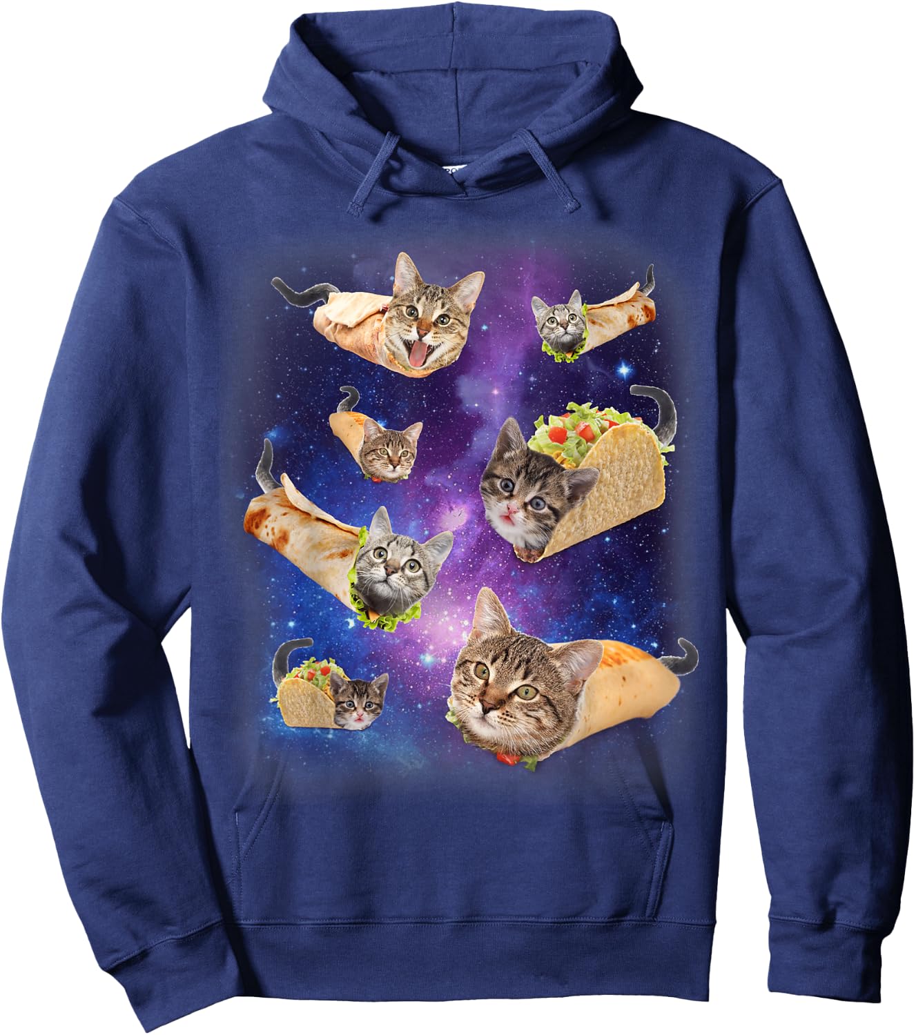 Burrito Cat and Taco Cat Space Galaxy Meme Tacocat Silly , Black, S Hoodie - Hoodie | Navy