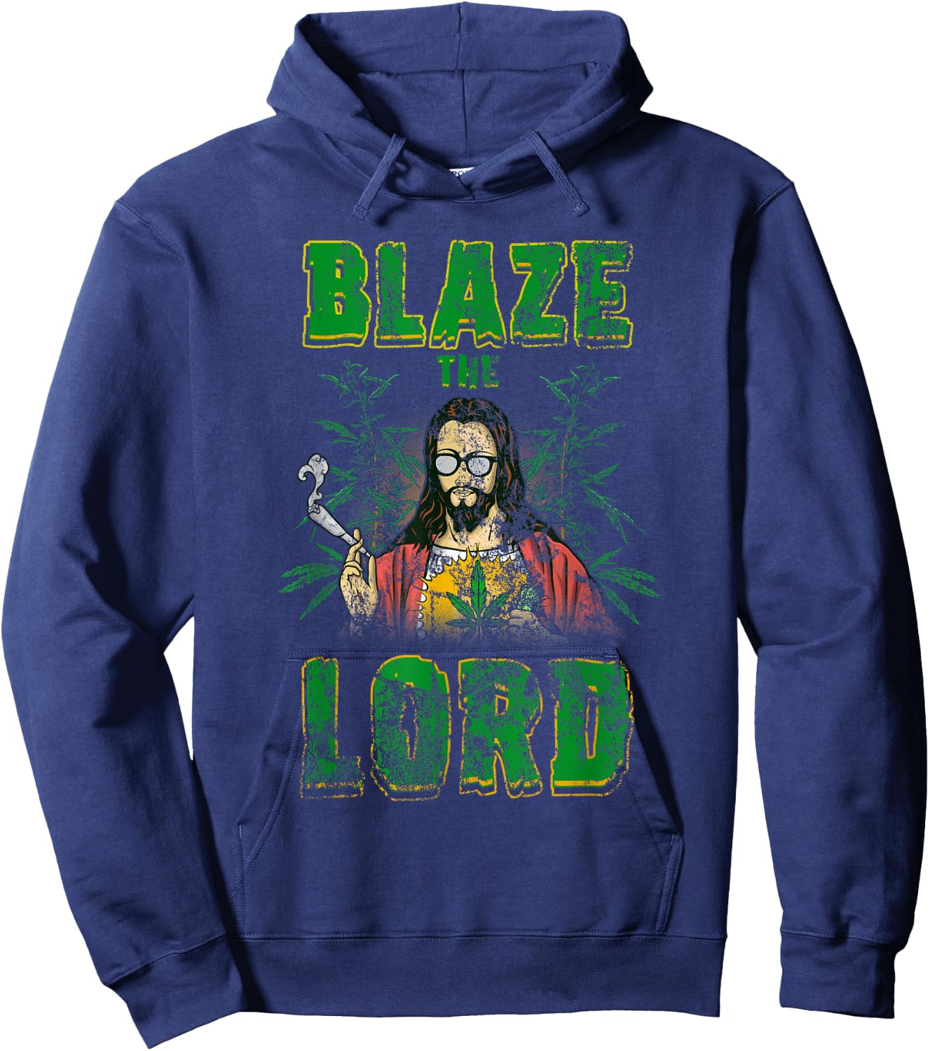 Vintage CBD Cannabis Jesus Shirt Blaze The Lord Funny AF 420 Hoodie - Hoodie | Navy