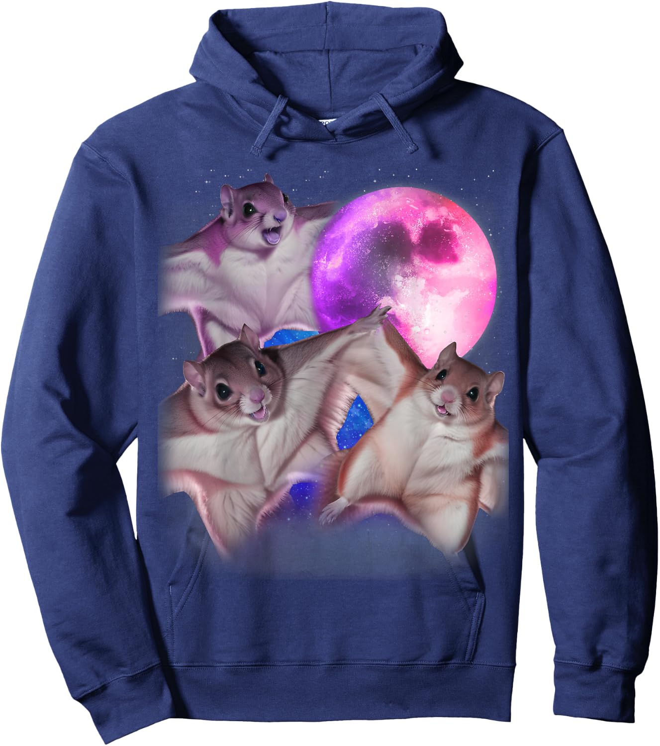 3 Flying Squirrels Howling At The Moon Funny Squirrel Lover Hoodie - Hoodie | Navy