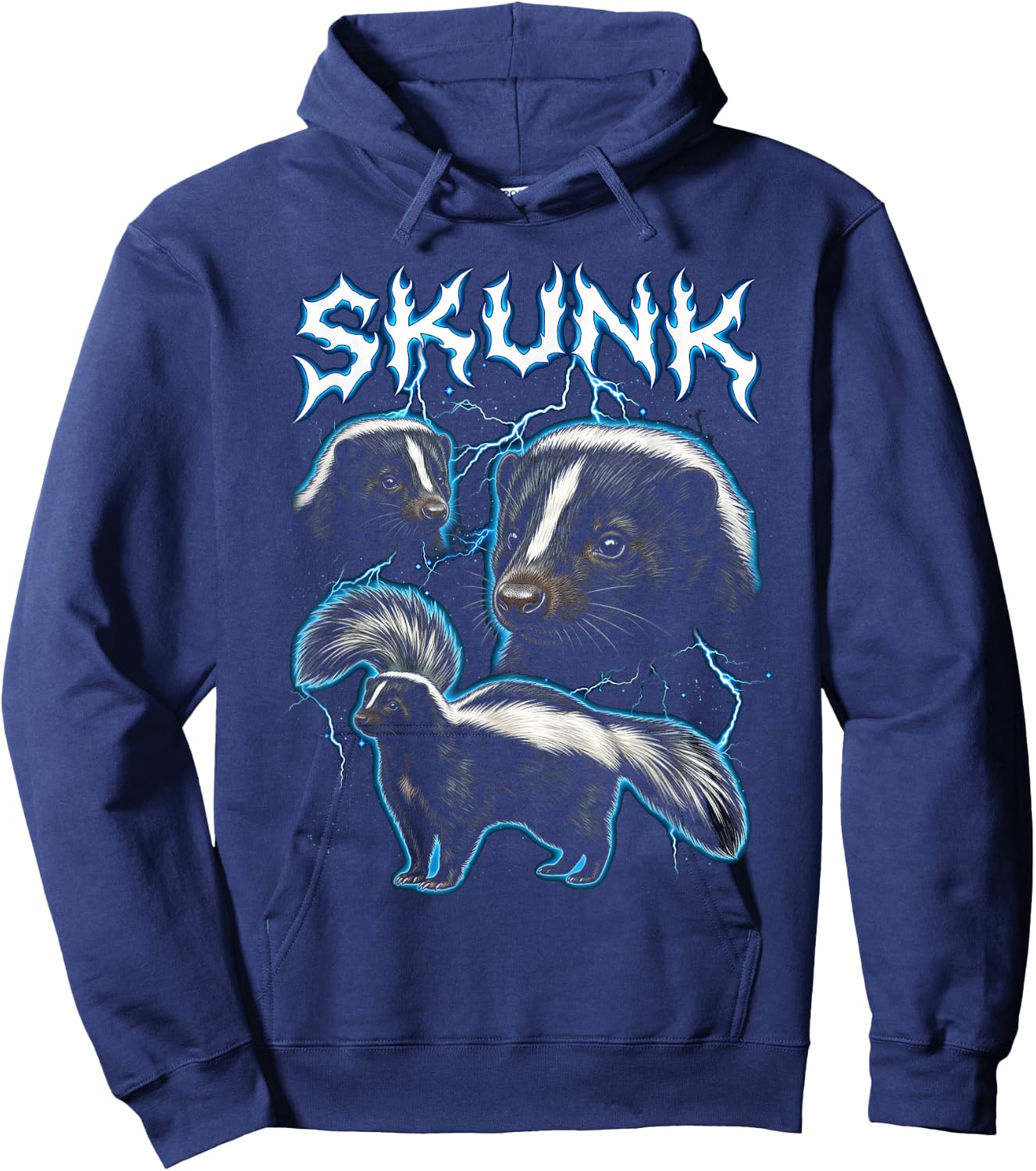 Skunk Vintage 90s Heavy Metal Retro Skunk Animal Lover Skunk Hoodie - Hoodie | Navy
