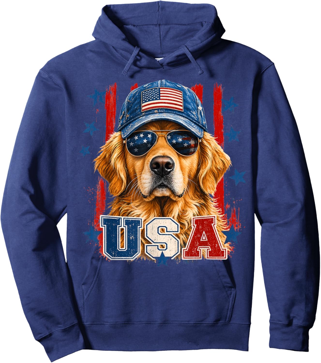 American Flag Golden Retriever USA Retro 4th of July Hoodie - Hoodie | Navy