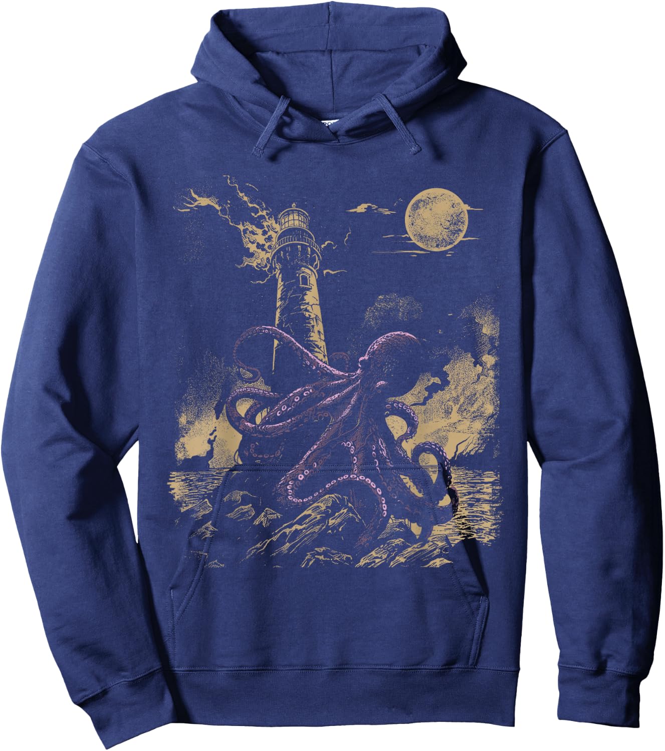 Nautical Lighthouse Octopus Hoodie - Hoodie | Navy