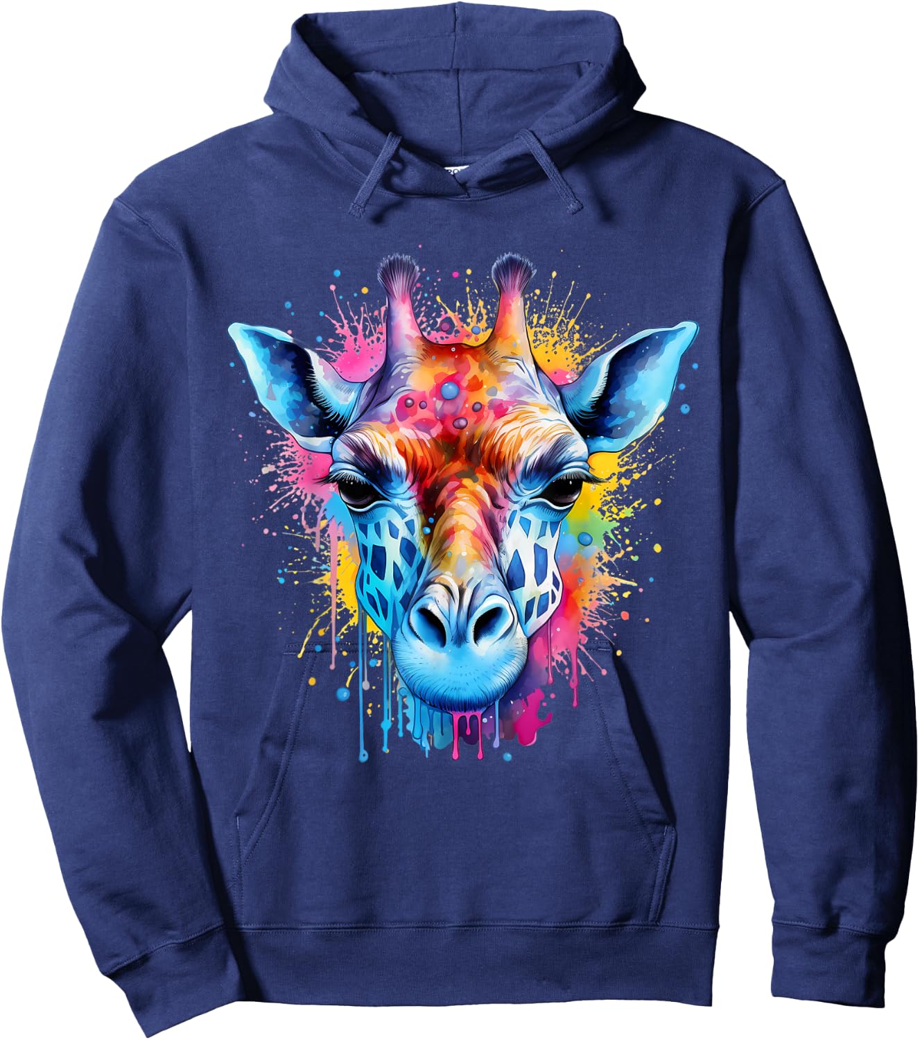 Giraffe Wildlife Artwork Portrait Colorful Splash Savanna Hoodie - Hoodie | Navy
