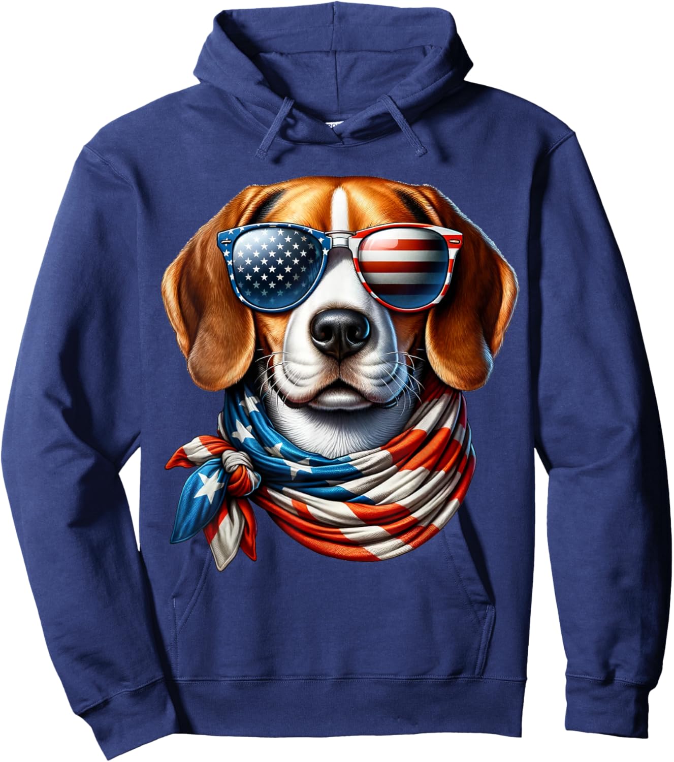 Beagle Wearing USA Flag Sunglasses 4th of July Patriotic Dog Men Hoodie - Hoodie | Navy