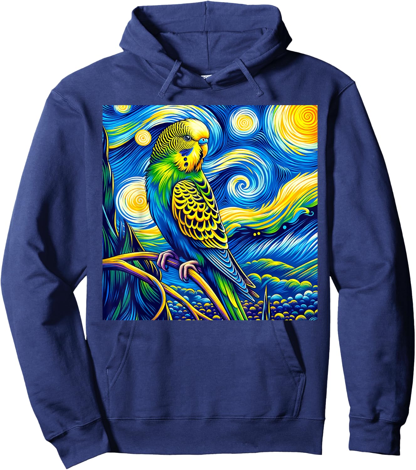 Budgie Parakeet Parrot Budgerigar Bird Starry Night Van Gogh Hoodie - Hoodie | Navy