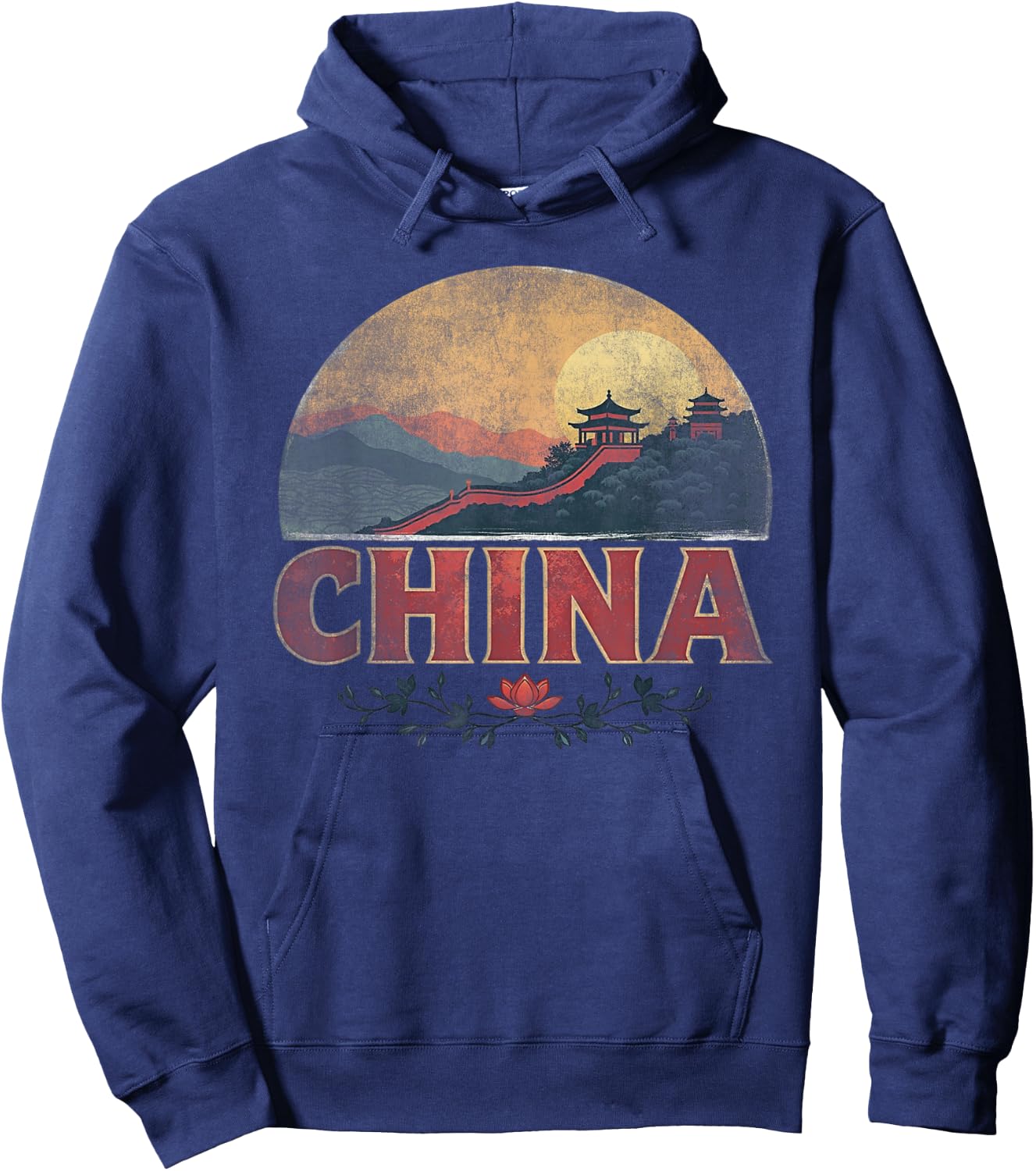 Retro China Landscape Vintage Souvenir Hoodie - Hoodie | Navy