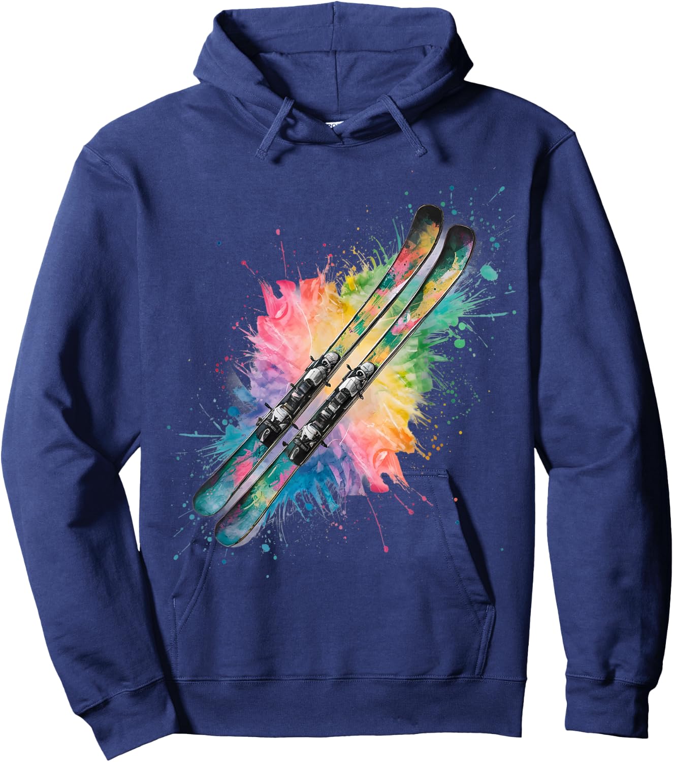 Skifahren Herren Damen Bunt Aquarell Skifahren Hoodie - Hoodie | Navy