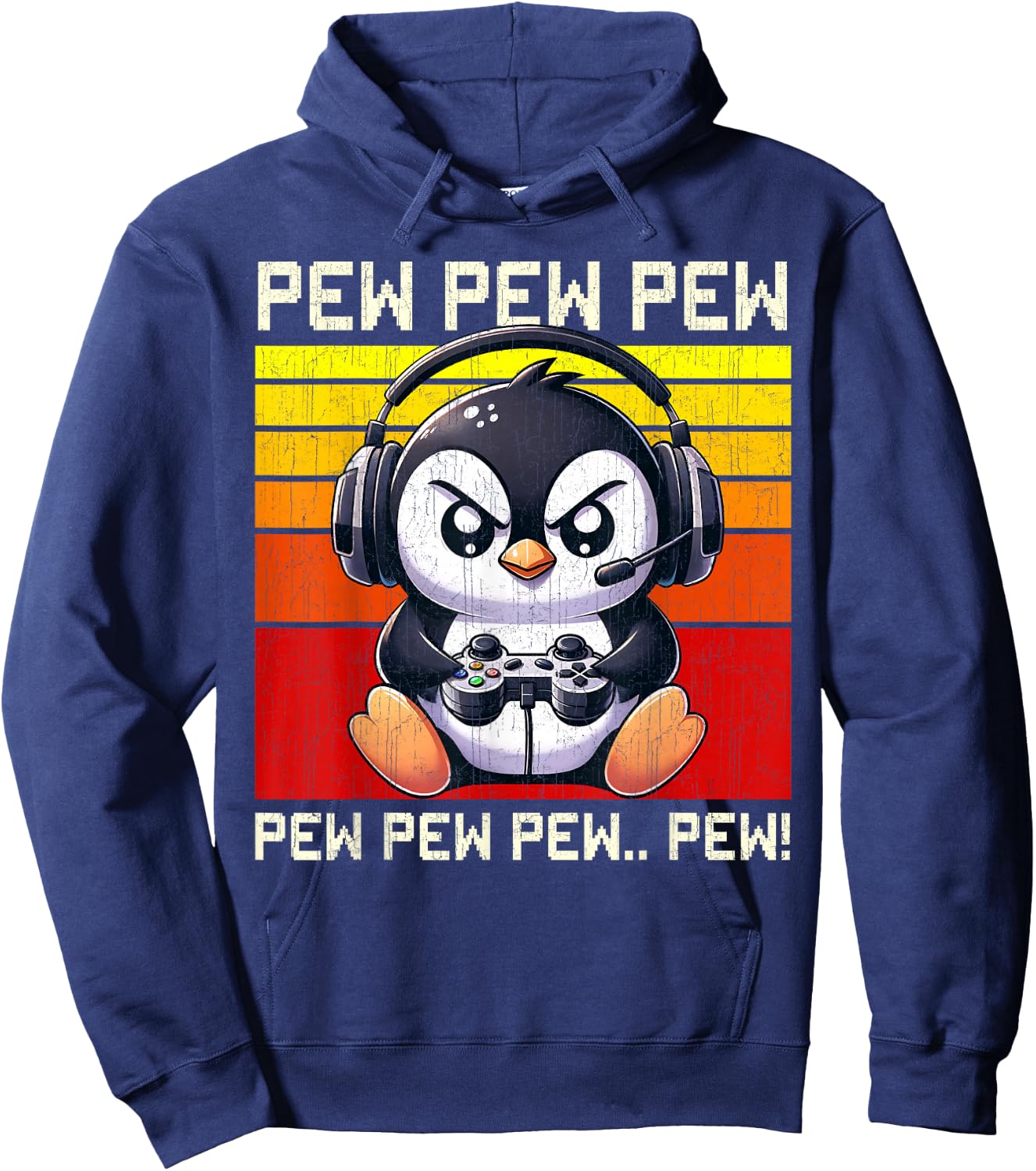 Penguin Gamer Pew Funny Video Games Vintage Boys Men Girls Hoodie - Hoodie | Navy
