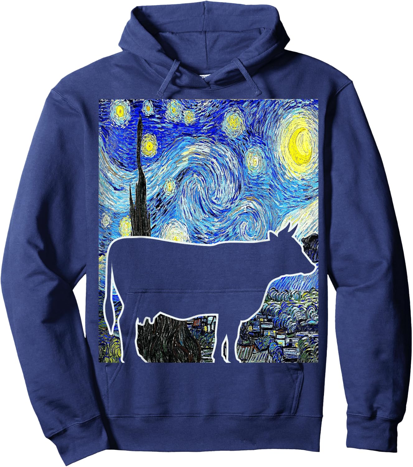 Cow Starry Night Van Gogh Funny Cow Farmer Hoodie - Hoodie | Navy