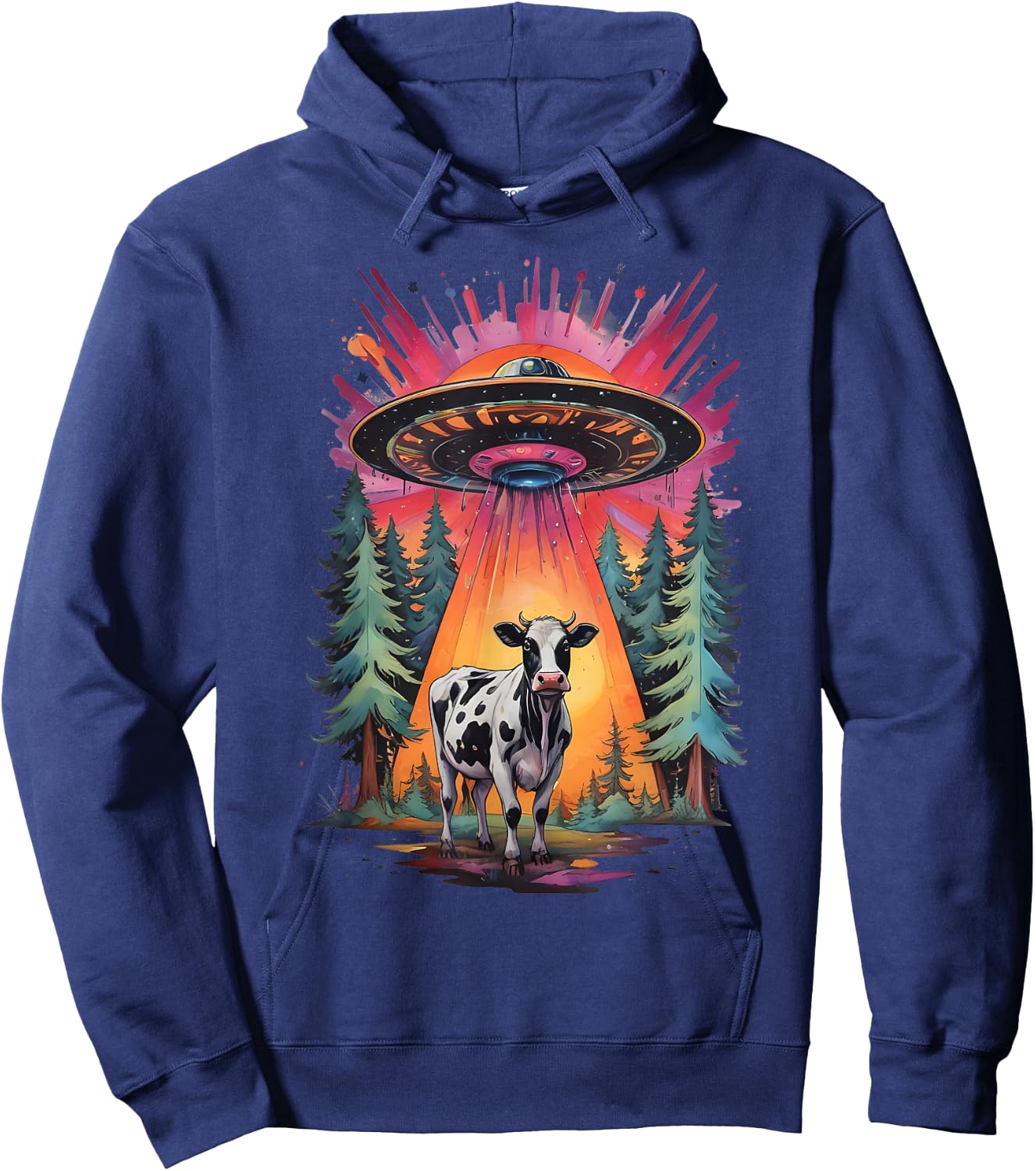 Funny Vintage Retro Graphic Alien UFO Cow Abduction BELIEVE Hoodie - Hoodie | Navy