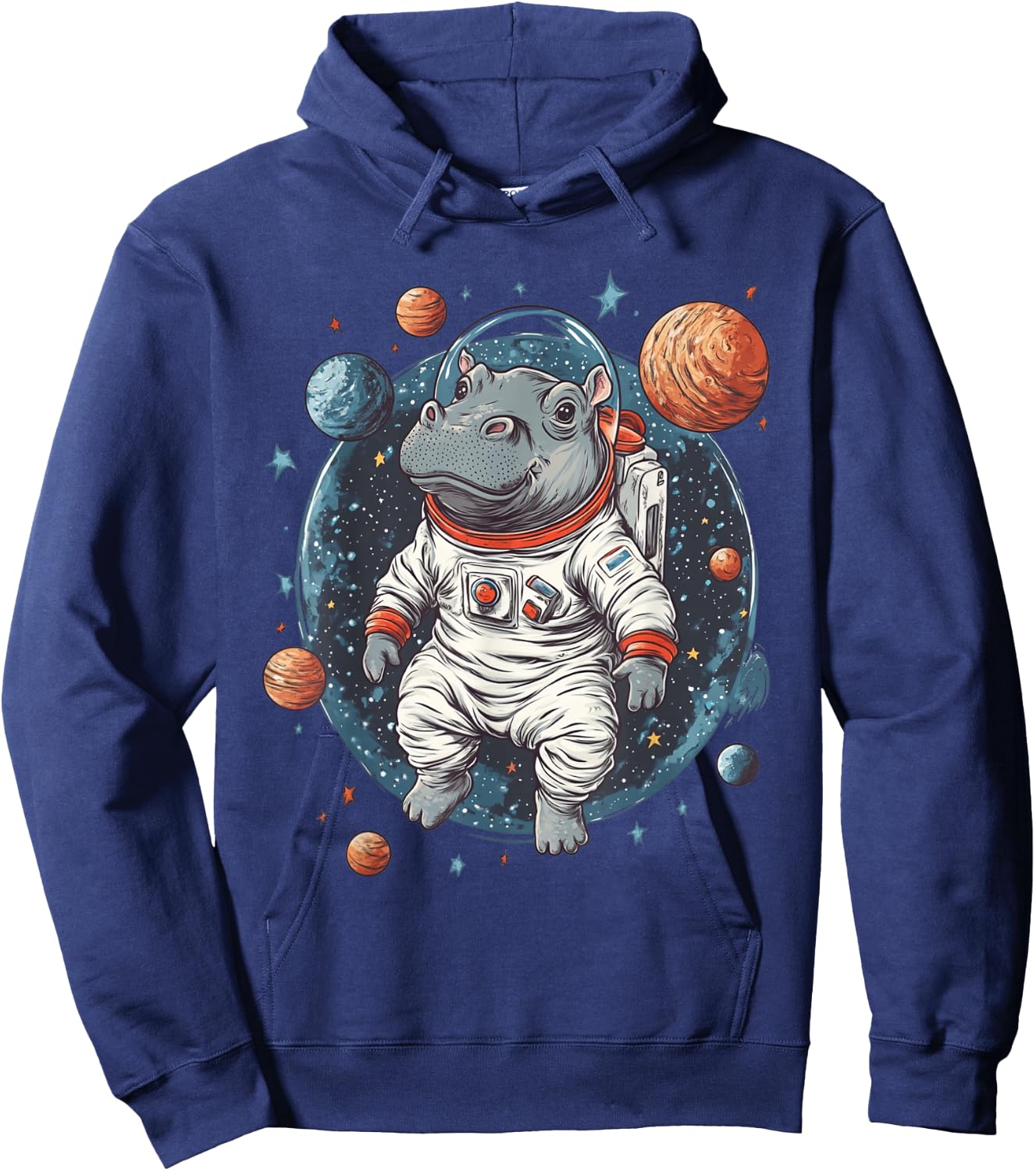 Funny Hippo In Space Planets Hippopotamus Hoodie - Hoodie | Navy