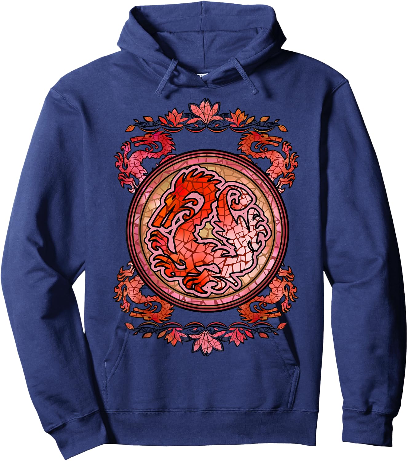 Disney Mulan Stained Glass Dragon Emblem Graphic Hoodie - Hoodie | Navy