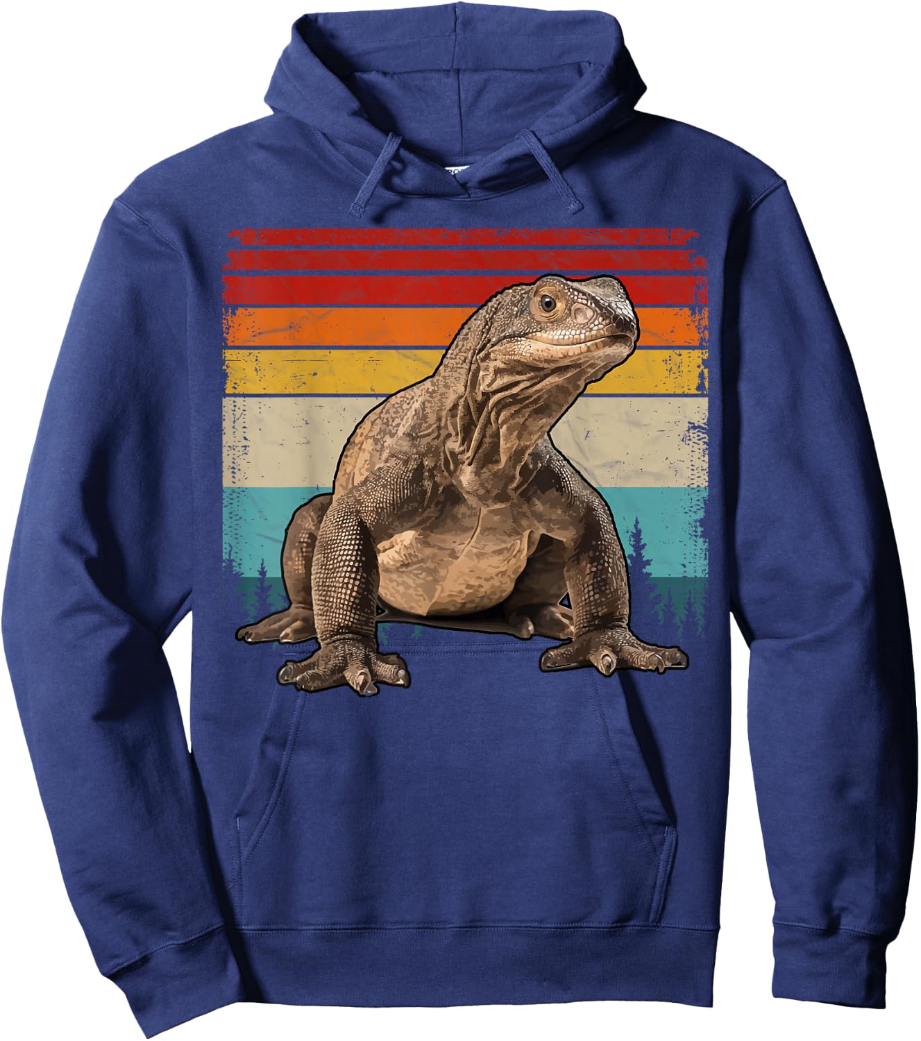 Vintage Distressed Retro Style Cool Komodo Dragon Hoodie - Hoodie | Navy