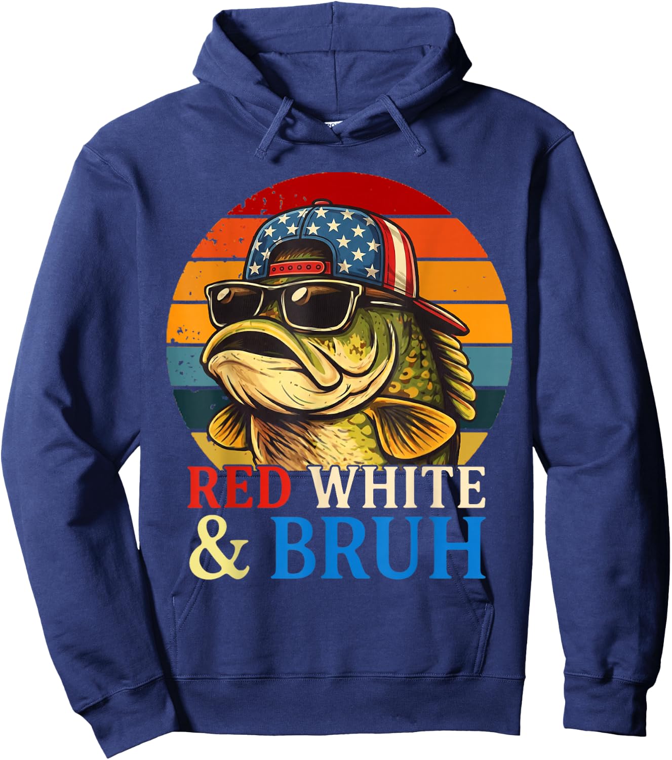 Patriotic Bass Fishing Red White and Bruh Fisherman Hoodie - Hoodie | Navy