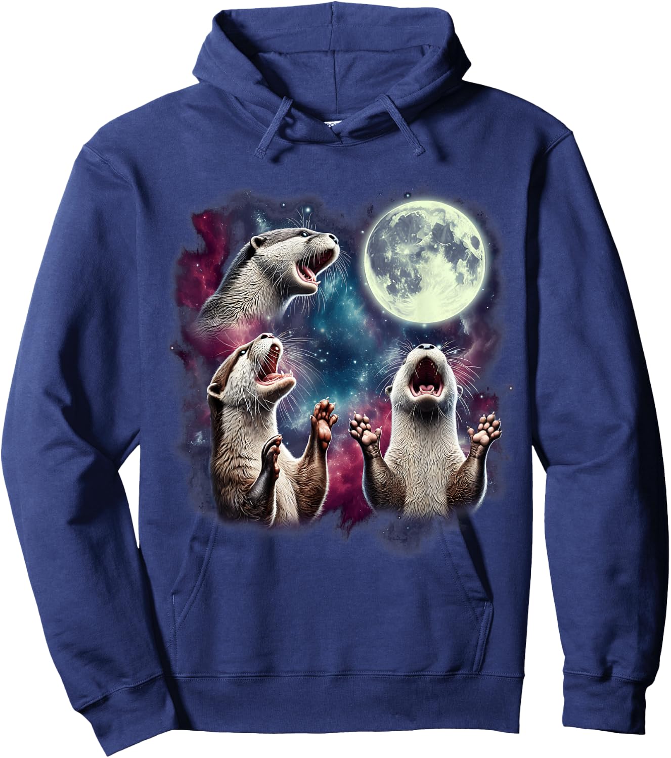 Three Otters Howling at Moon Funny Weird Cursed Meme Hoodie - Hoodie | Navy