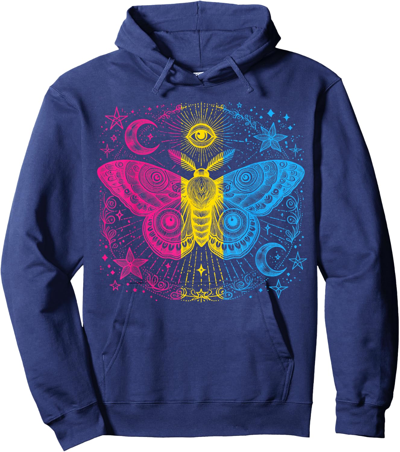 Pansexual Pride Mystical Moth LGBTQ Pan Flag Colors Art Hoodie - Hoodie | Navy