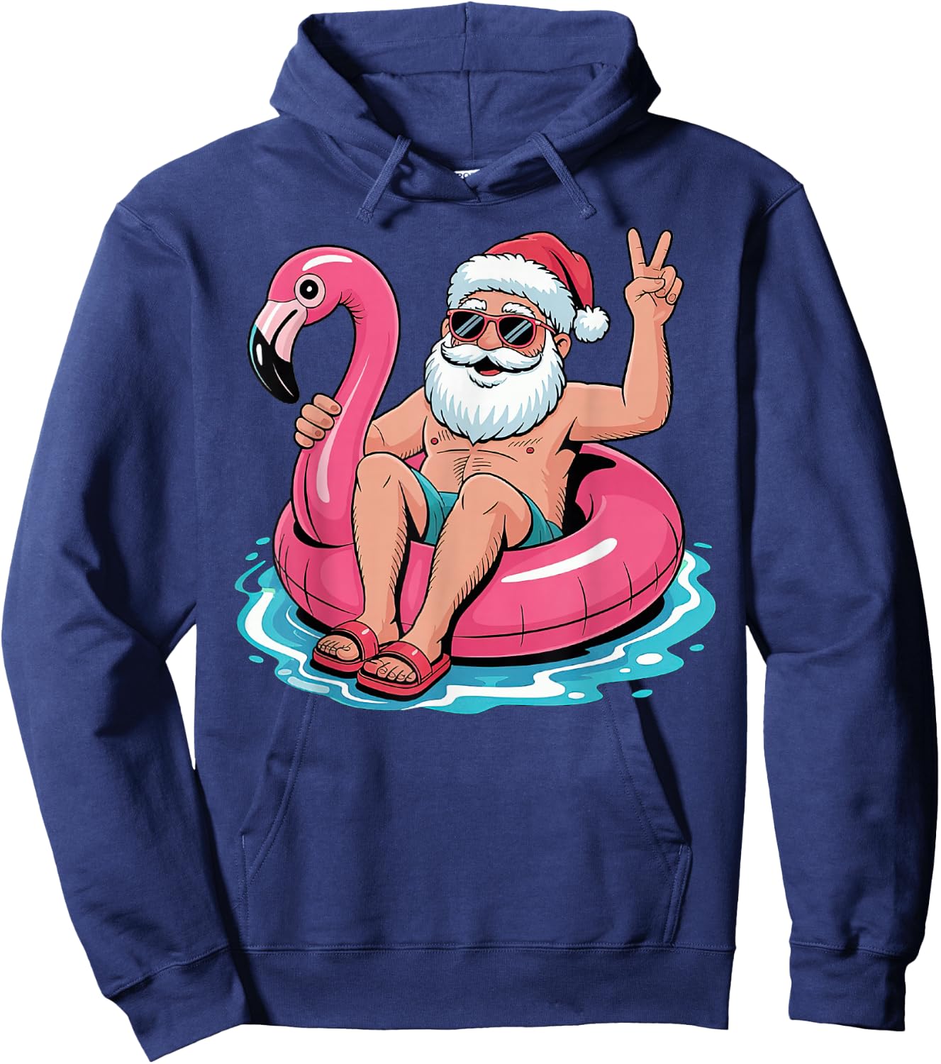 Christmas In July Santa Flamingo Summer Xmas Hoodie - Hoodie | Navy