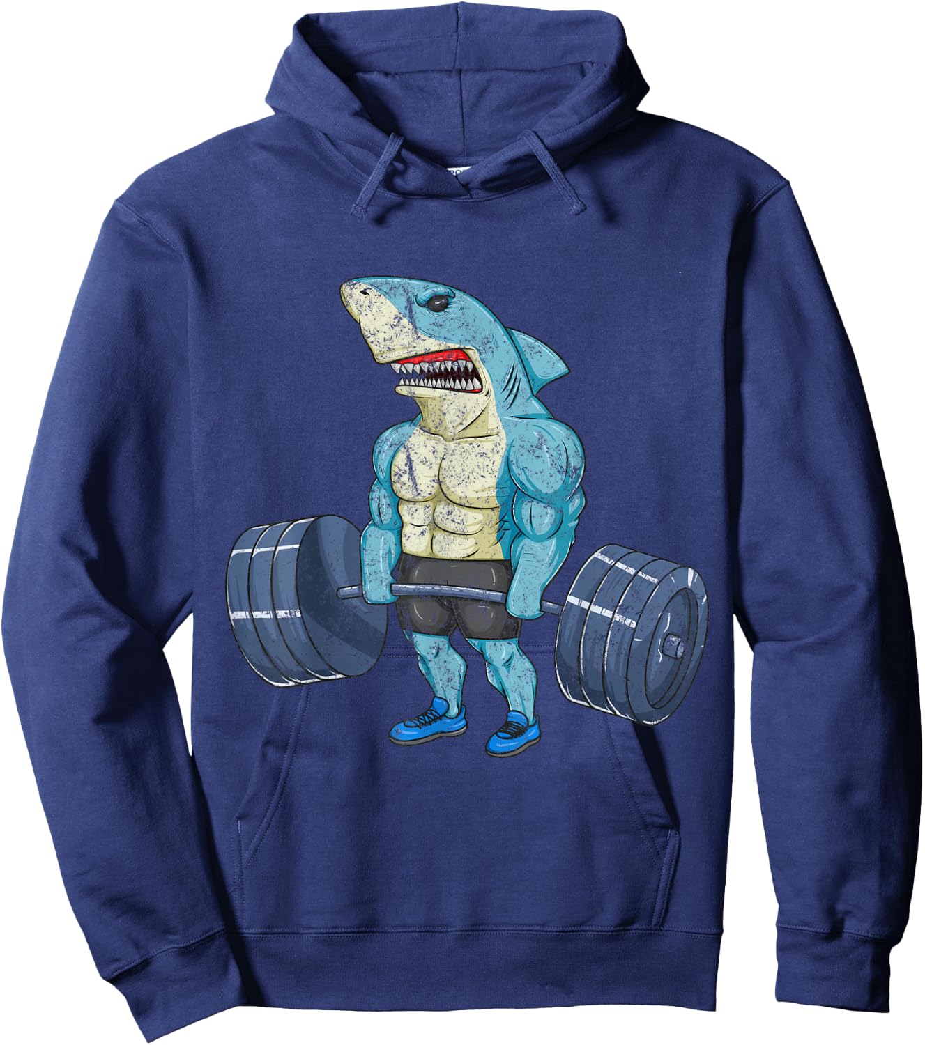 Vintage Shark Weightlifting Bodybuilder Muscle Fitness Hoodie - Hoodie | Navy