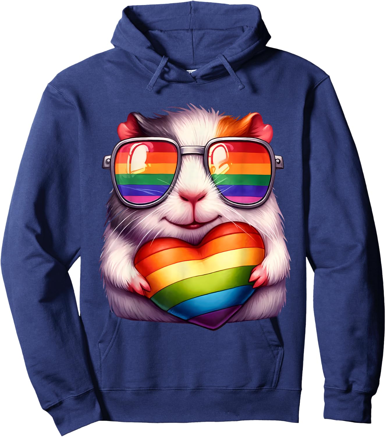 Gay Pride Guinea Pig Heart Rainbow LGBT Women Girls Kids Hoodie - Hoodie | Navy