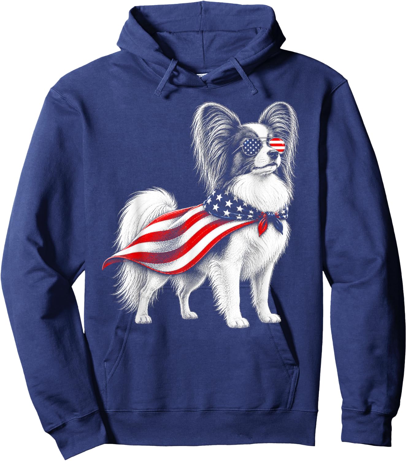 Papillon Dog 4th of July US American Flag Patriotic Hoodie - Hoodie | Navy