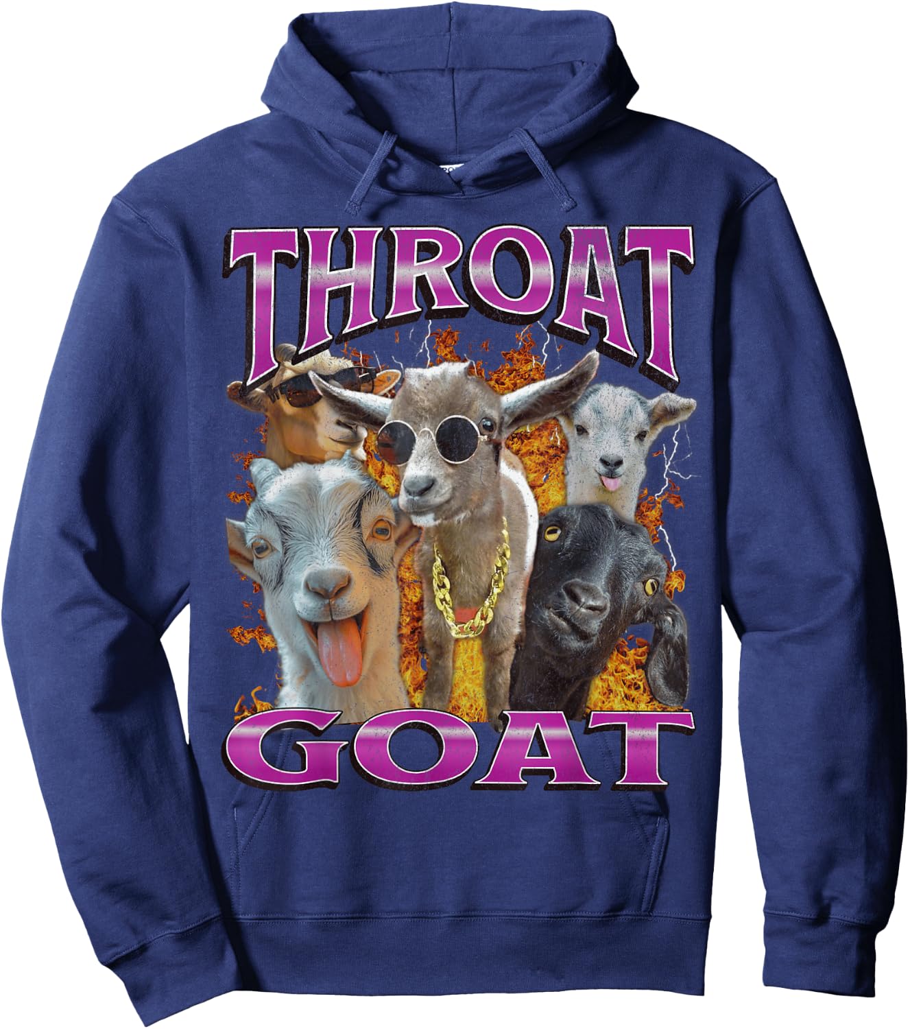 Throat Goat Funny Offensive Humor Bootleg Adult Y2K Graphic , black Hoodie - Hoodie | Navy