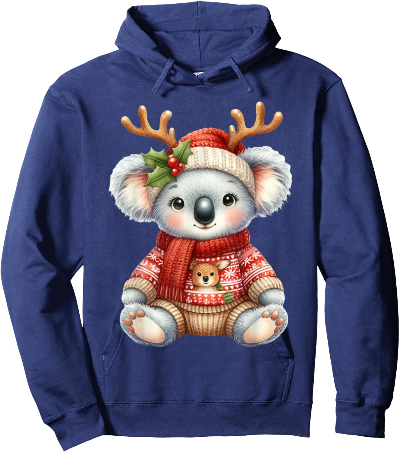 Koala Reindeer Hat Santa Christmas Funny Koala Xmas Hoodie - Hoodie | Navy
