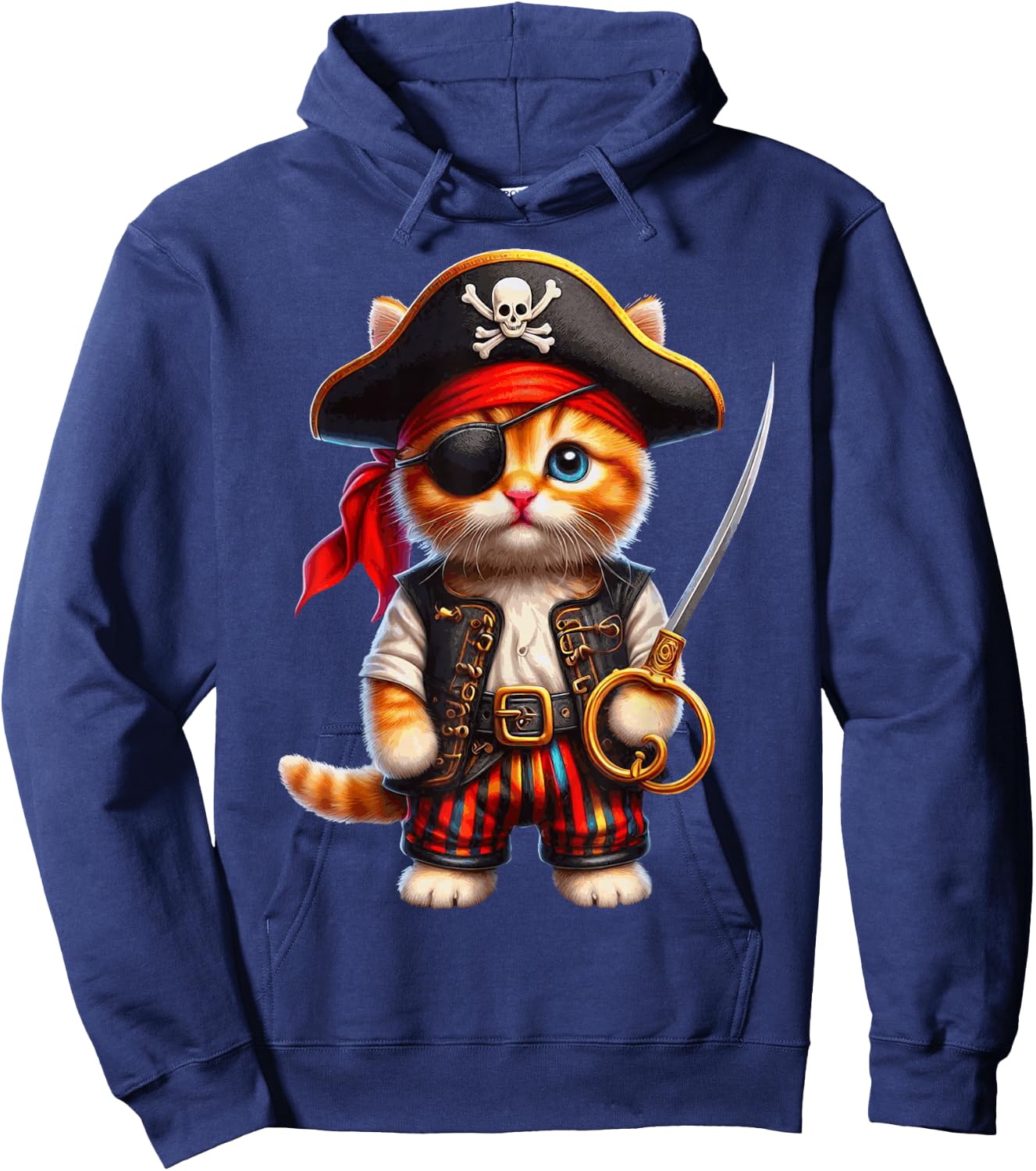 Pirate Kitten Playful Cat Vibrant Cute Kitty Sword Fun Art Hoodie - Hoodie | Navy