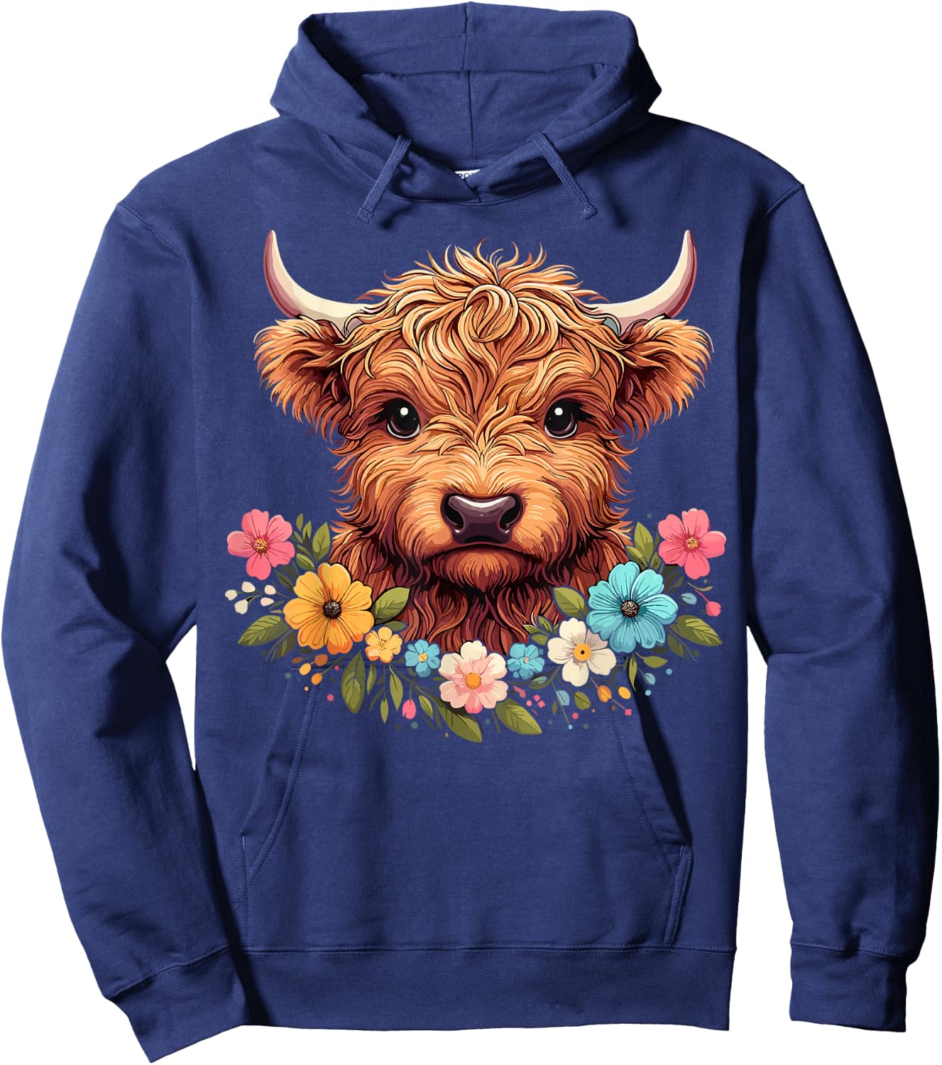 Baby Highland Cow Flowers Scottish Farm Hoodie - Hoodie | Navy