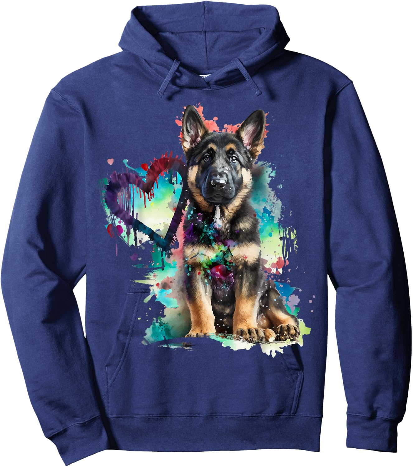 German Shepherd Puppy Mom Lover Watercolor Painting Heart Hoodie - Hoodie | Navy