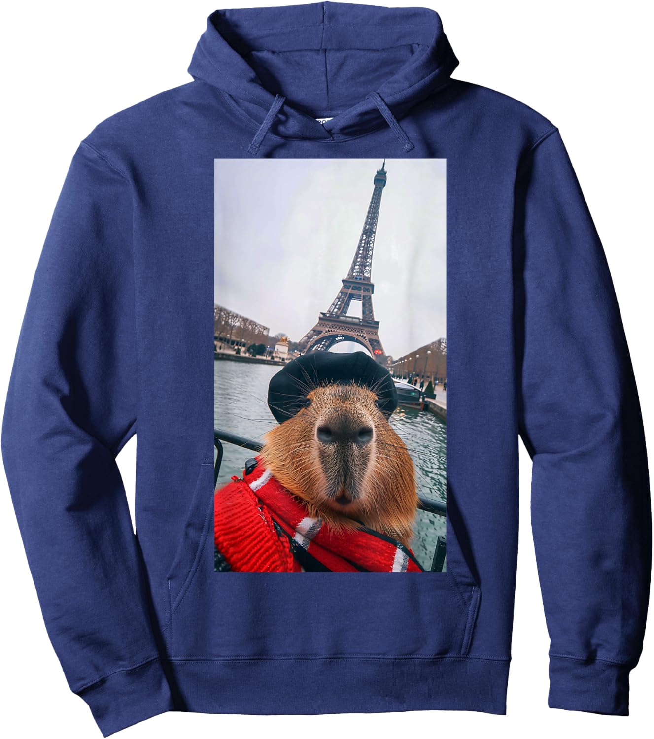 Funny Capybara Selfie Paris Eiffel Tower Fashion Men Women Hoodie - Hoodie | Navy