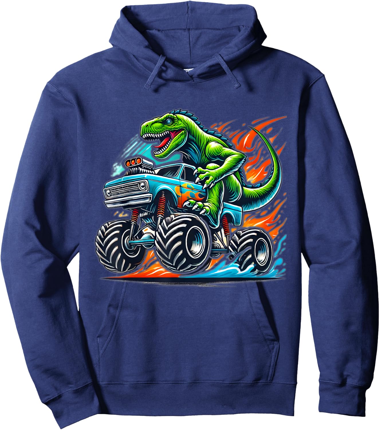 Monster Truck Dinosaur Birthday Party Monster Truck Boy Hoodie - Hoodie | Navy