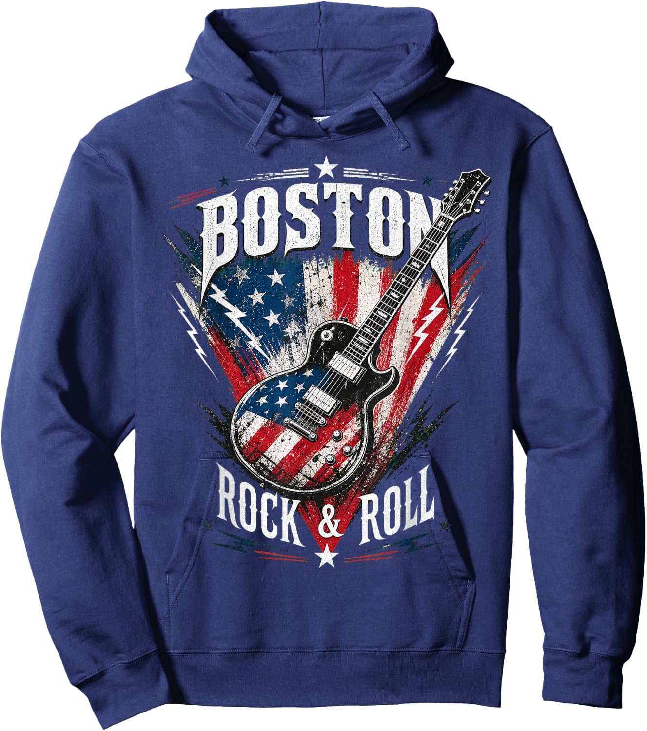 Boston Electric Guitar USA Flag Rock Music Design Hoodie - Hoodie | Navy