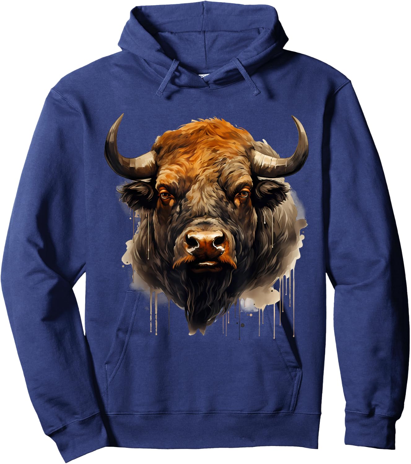 Buffalo Animal Print Motif Portrait Bison Nature Artwork Hoodie - Hoodie | Navy